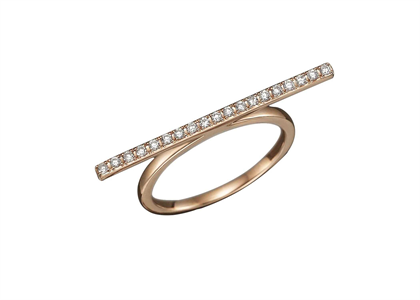 Gold Plated Horizontal CZ Studded Dainty Bar Ring